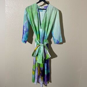 Psophia Chic Green and Purple Long Sleeve Dress